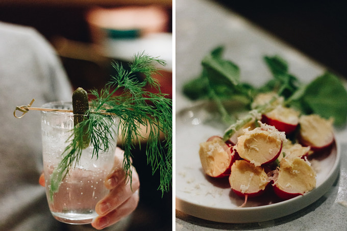 Gin Tonic und Radieschen im Estelle Dining